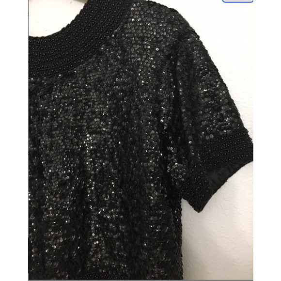 SALE. Vintage Black Beaded Sequin Blouse  - 1960's Cocktail Evening Blouse - LG - Picture 4 of 8